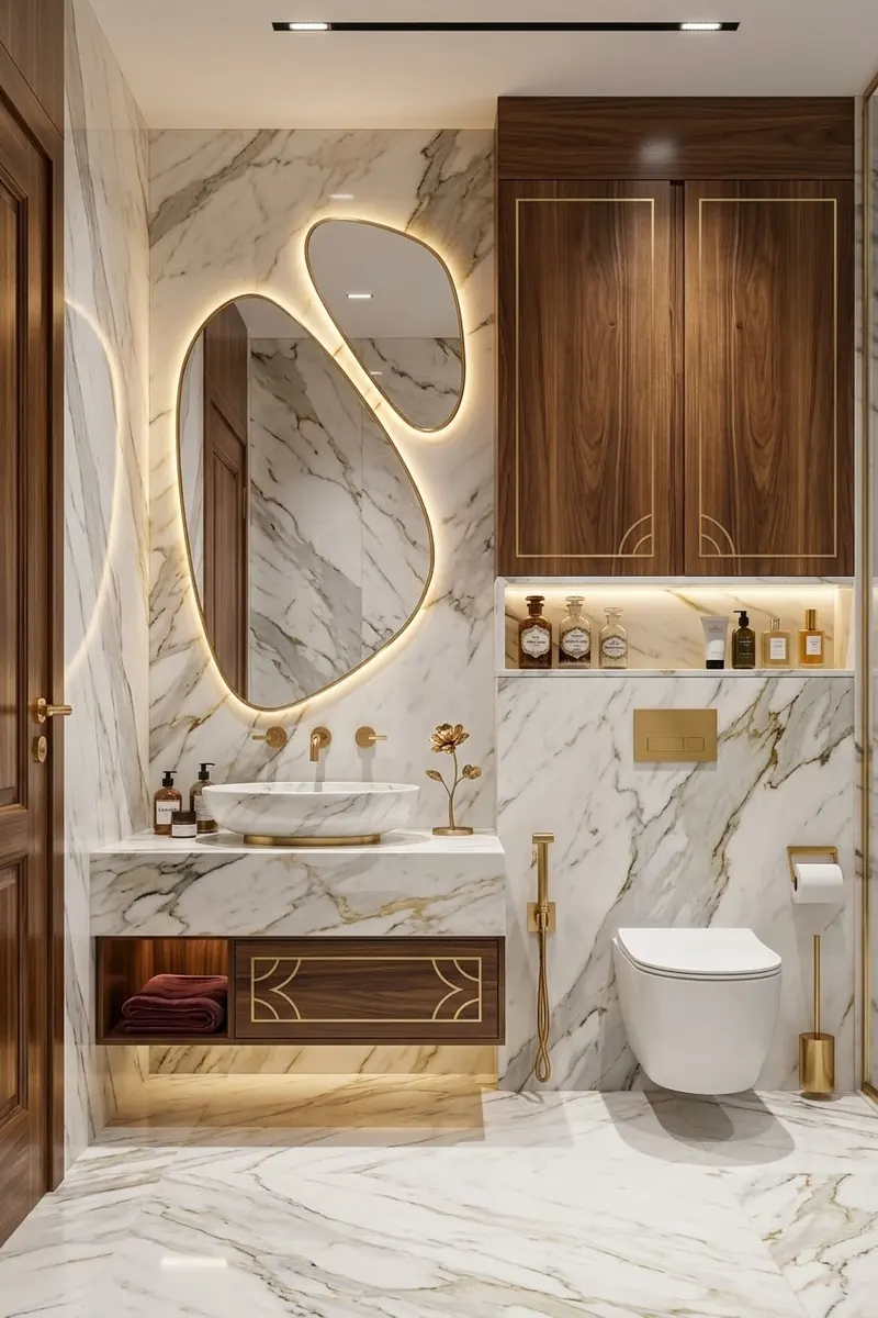 Luxury bathroom completed by the Almashhad Sky team: White with gold touches