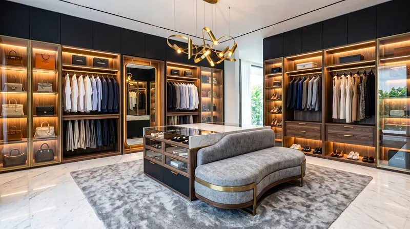 Home completed by the Almashhad Sky team: Dressing room with lighting inside the wardrobes