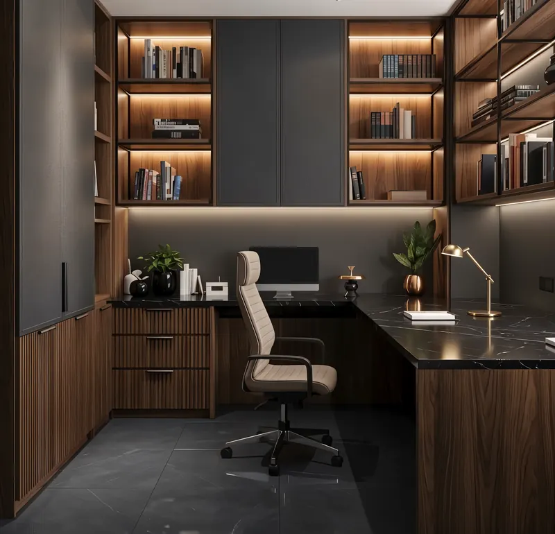 Home office completed by the Almashhad Sky team: Corner desk for a small room