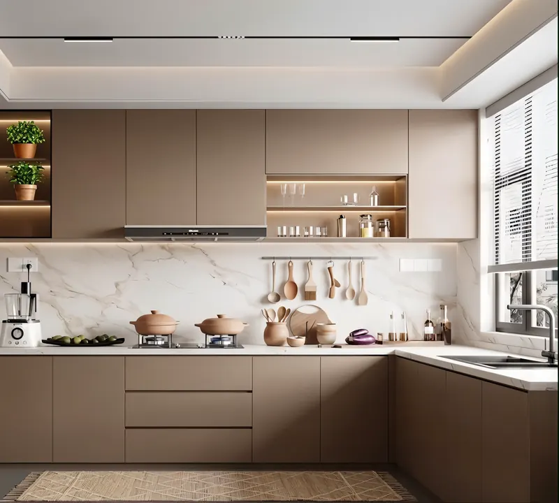 Kitchen built by the Almashhad Sky team: Simple mocha tones