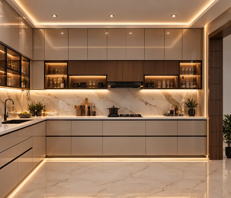 Kitchen built by the Almashhad Sky team: Modern beige with full-height cabinets