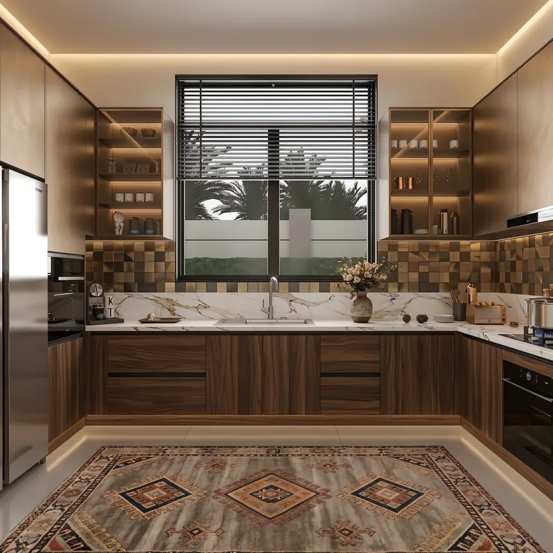 Kitchen built by the Almashhad Sky team: Warm kitchen with a classic feel and a window