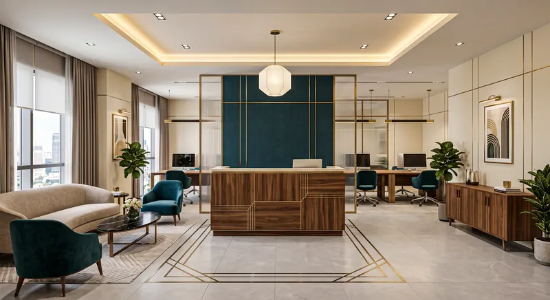 Office completed by the Almashhad Sky team: Open-plan offices with a dark wall and glass partitions