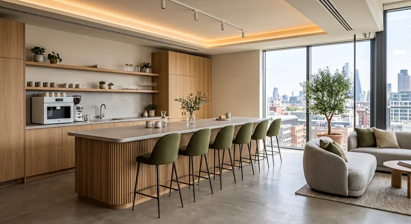 Office completed by the Almashhad Sky team: Wooden coffee corner with a wide view