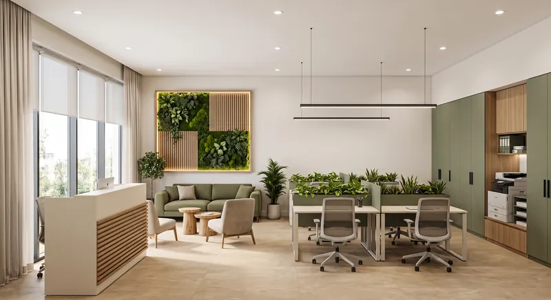 Office completed by the Almashhad Sky team: Open-plan offices with plants and a spacious work area
