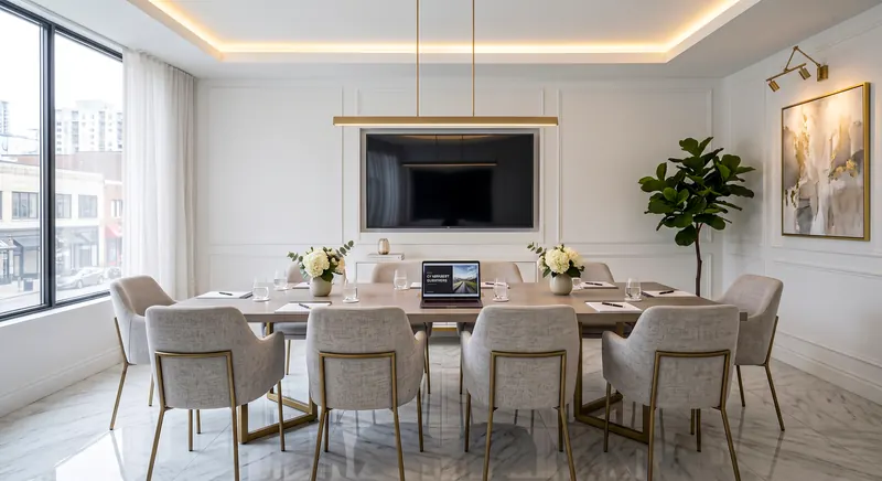 Office completed by the Almashhad Sky team: Bright white meeting room