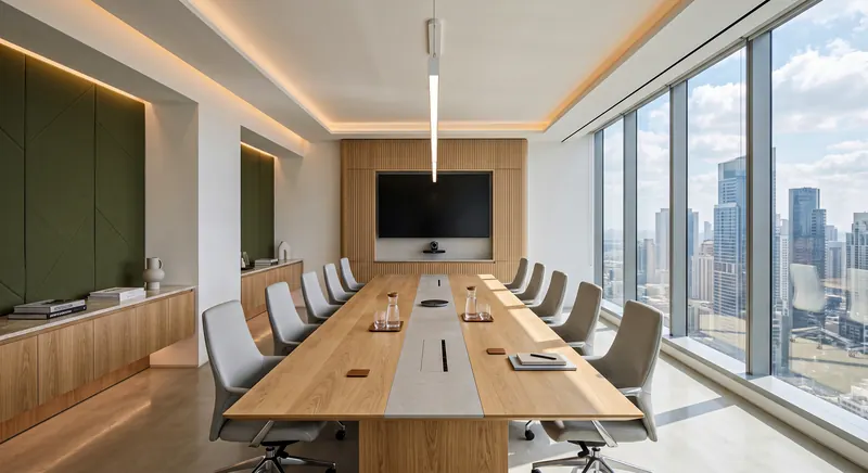 Office completed by the Almashhad Sky team: Long meeting room with a city view