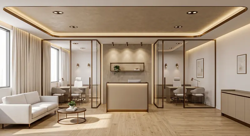 Partitions built by the Almashhad Sky team: Two offices with glass and a dark gold frame