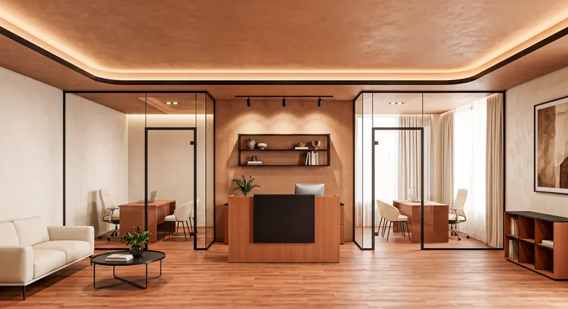 Partitions built by the Almashhad Sky team: Black-framed glass rooms in earthy tones