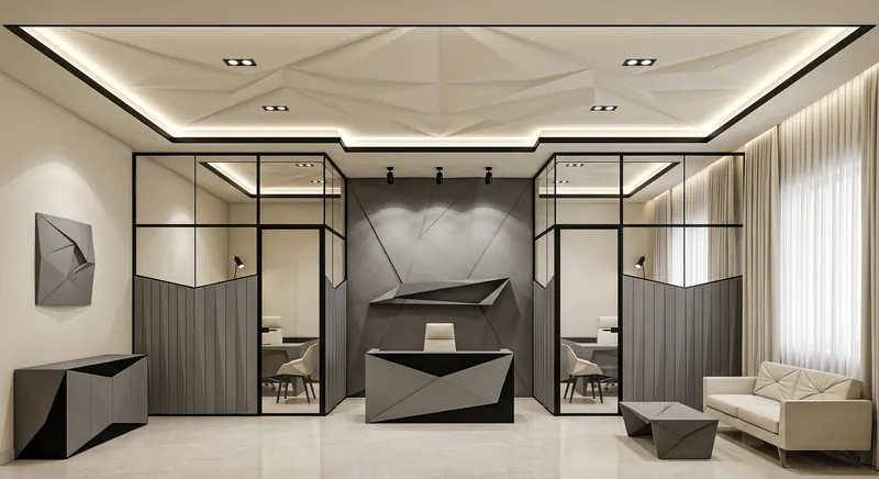 Partitions built by the Almashhad Sky team: Black-framed glass partitions with wall panels